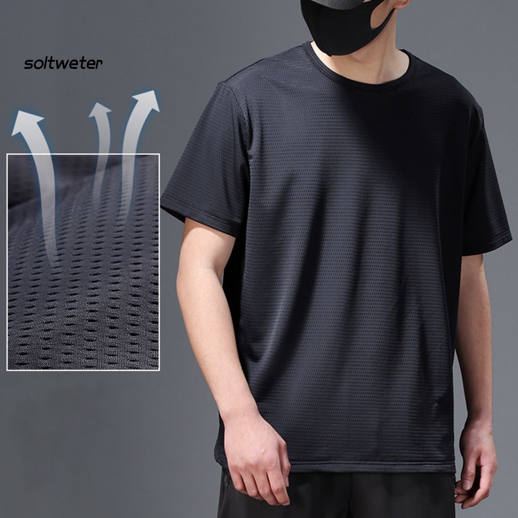 St Áo Thun Cotton Tay Ngắn Cổ Tròn Phối Lưới Thoáng Khí Nhanh Khô Thời Trang Mùa Hè Cho Nam