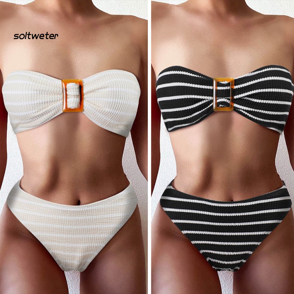 Bộ Đồ Bơi 2 Mảnh Mềm Mại Ôm Dáng Mau Khô Hở Vai Có Mút Đệm Cho Nữ