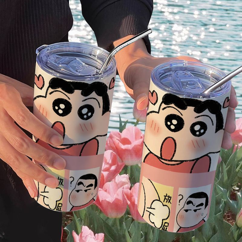 Bình Nước Giữ Nhiệt In Hoạt Hình Cậu Bé Bút Chì Shin-Chan Kèm Ống Hút Tiện