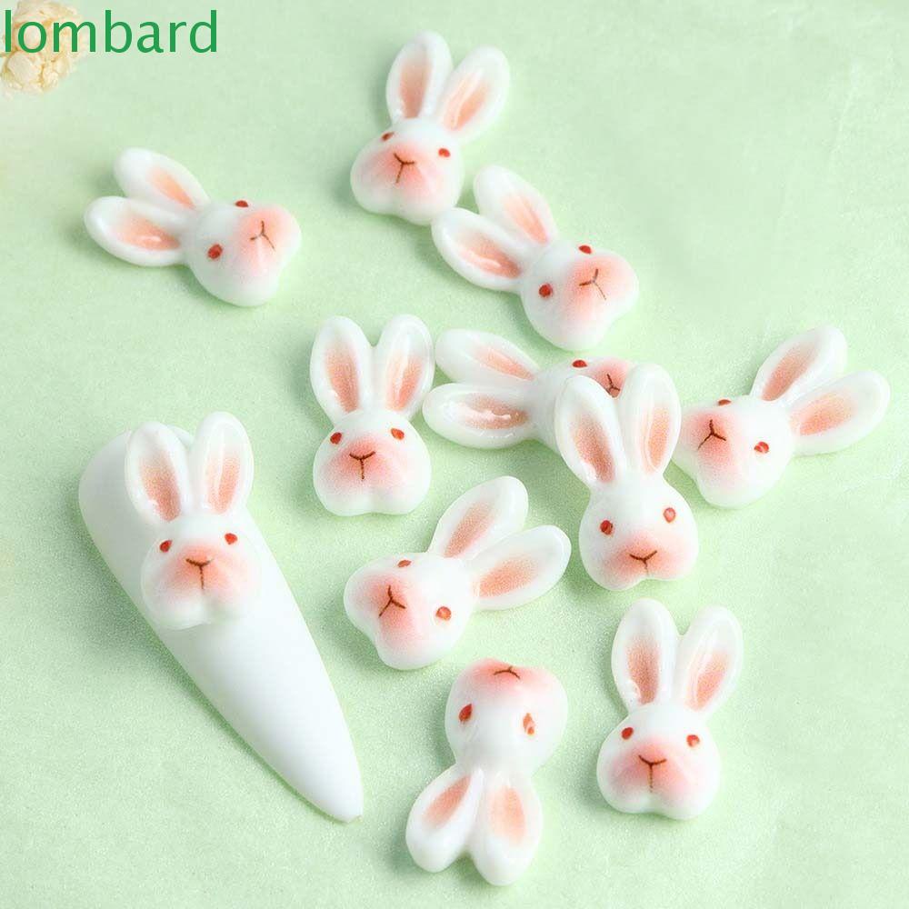 LOMBARD Set 10 Phụ Kiện Trang Trí Móng Tay Hình Thỏ Hoạt Hình Dễ Thương
