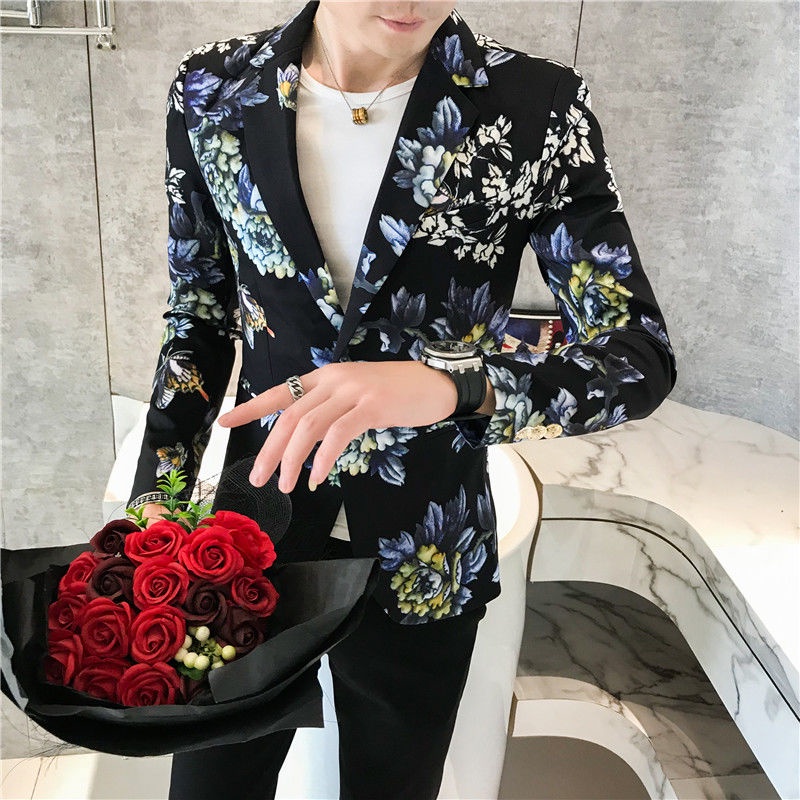 Áo Khoác Vest Thiết Kế Lịch Lãm Trẻ Trung Cho Nam #2023 Áo Khoác Vest Dáng Ôm In Họa Tiết Hoa Phong Cách Hàn Quốc Thời Trang Thu Đông Mới Cho Nam