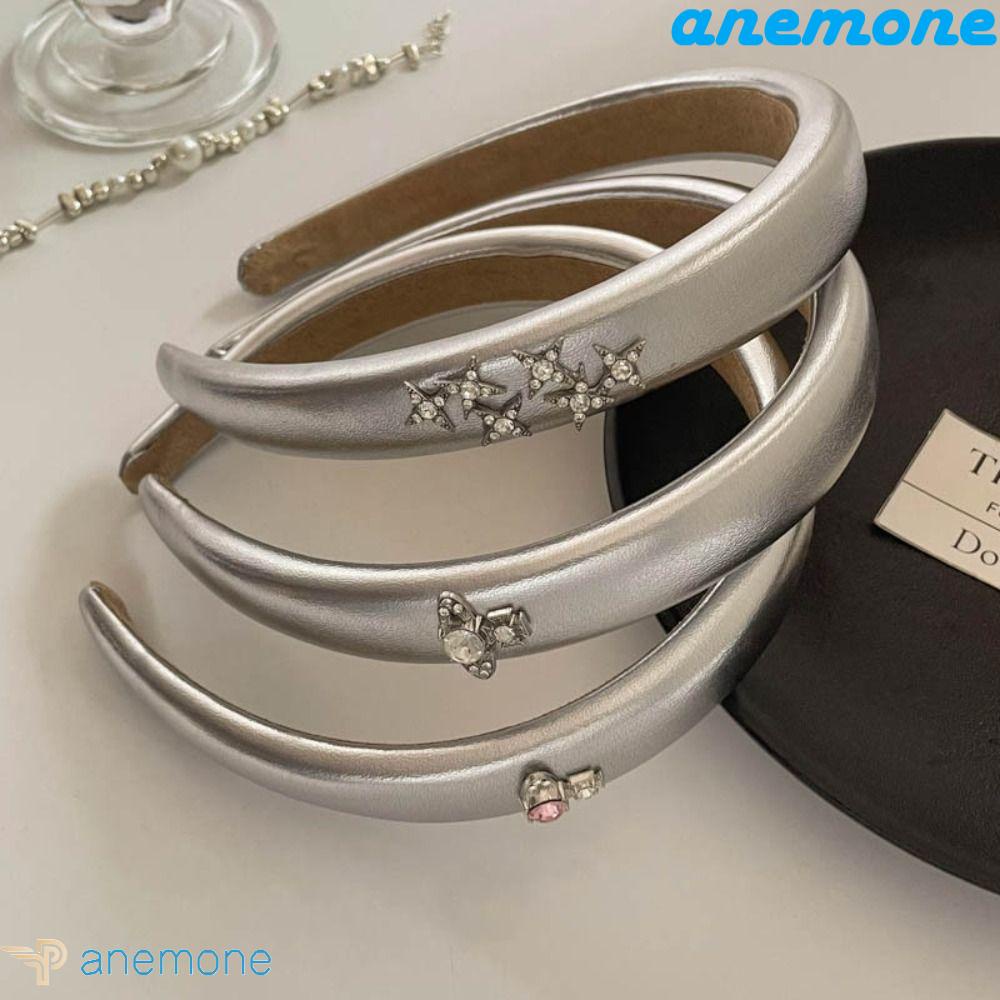 ANEMONE Băng Đô Cài Tóc Bằng Da PU Màu Bạc Họa Tiết Hành Tinh Ngọt Ngào Phong Cách Hàn Quốc Cho Nữ