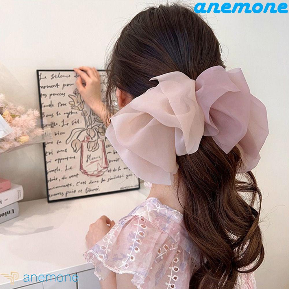 ANEMONE Kẹp Tóc Lưới Hình Đám Mây Thắt Nơ Phong Cách Hàn Quốc Thanh Lịch Cho Hoạt Động Ngoài Trời