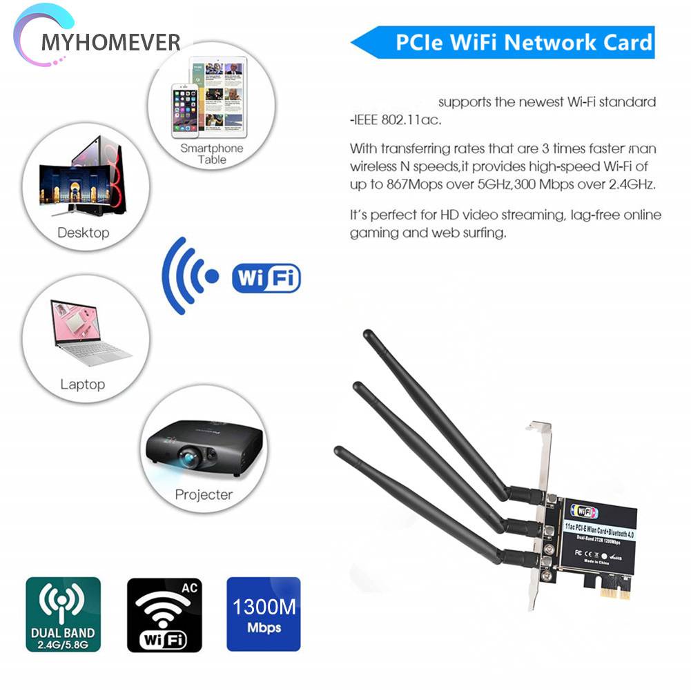 Thẻ Mạng Không Dây 2.4 / 5G 1300Mpbs Kết Nối Bluetooth 5.0