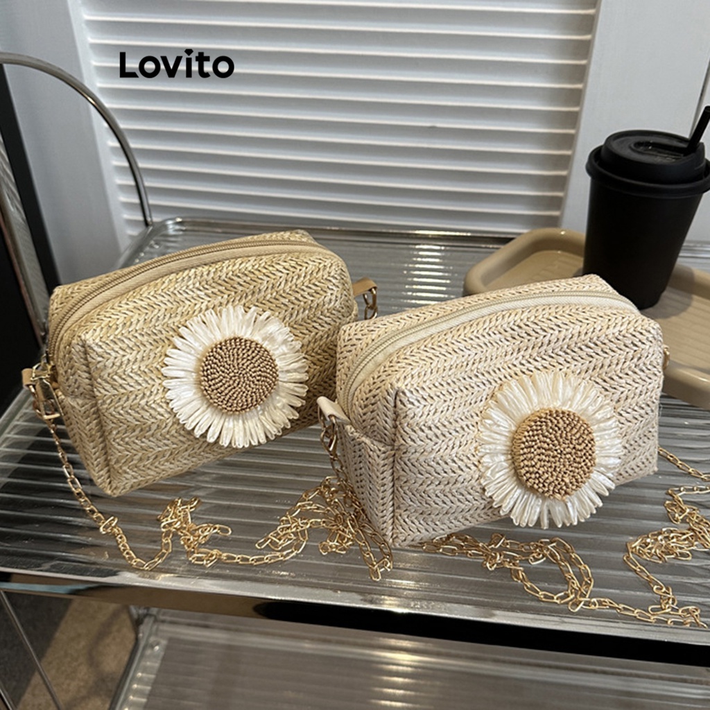 Lovito Túi có dây đeo đính nơ đơn giản giản dị cho nữ L57AD138 (Kaki/Trắng nhạt)