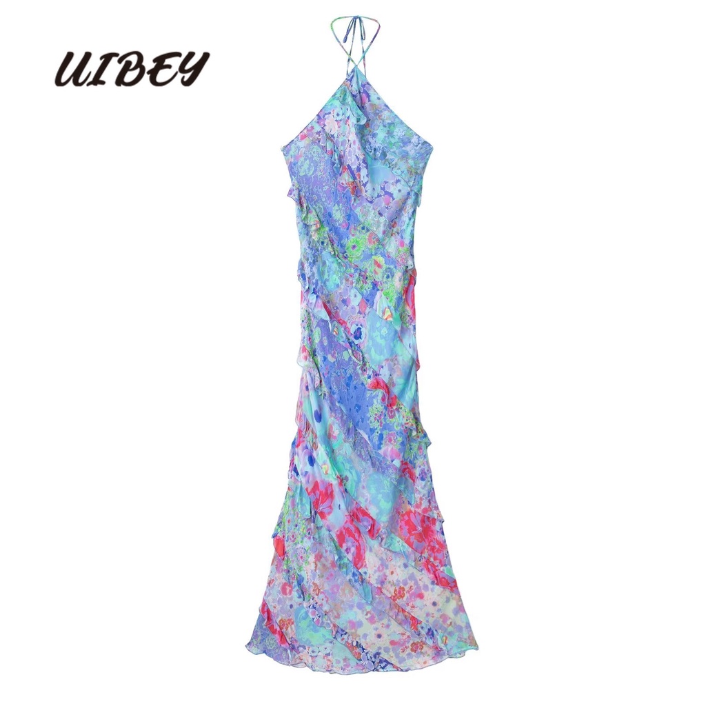 Uibey Đầm Viền Bèo In Họa Tiết Thời Trang Xinh Xắn 8928