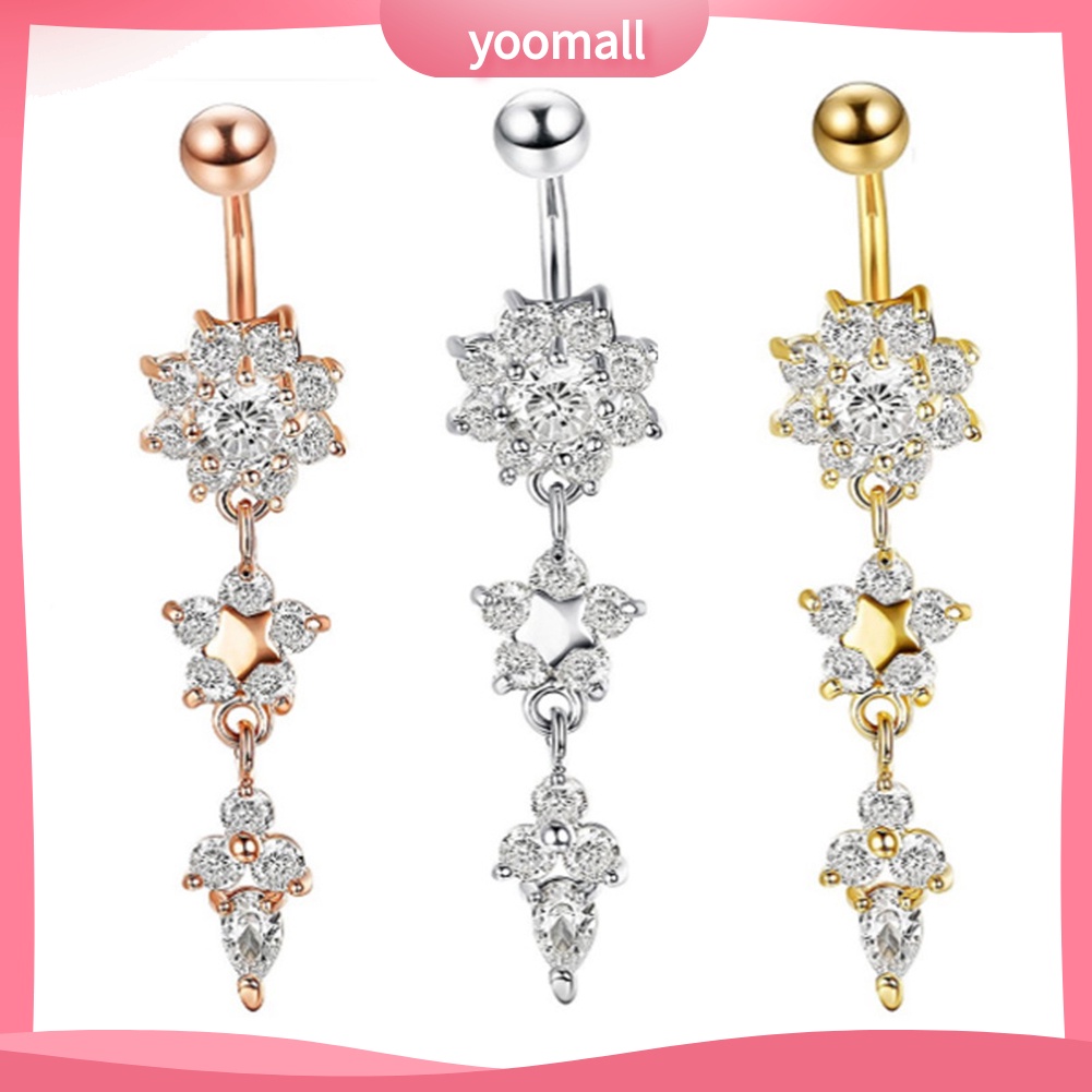 Khuyên Rốn Bằng Thép Không Gỉ Hình Hoa Đính Đá Cá Tính