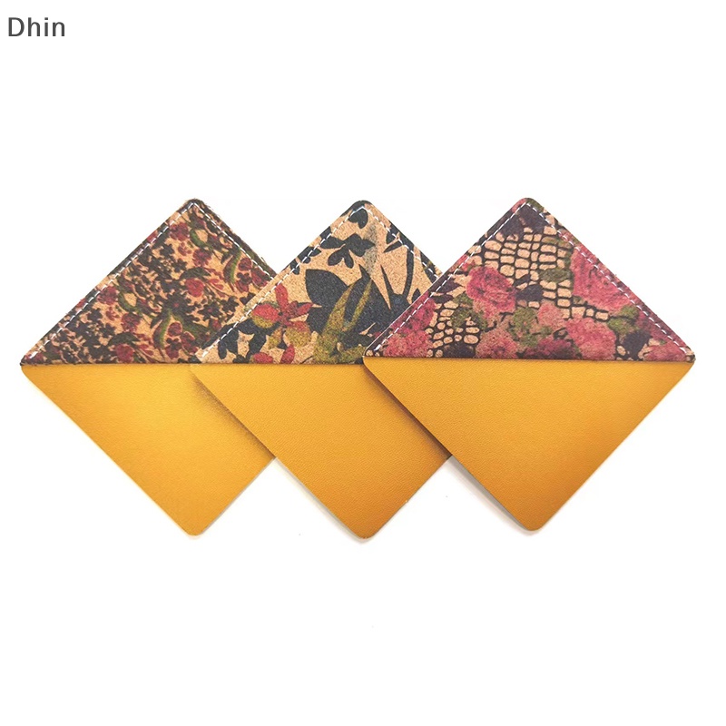 [Dhin] Flower Leather Bookmark Portable Gift Rhombus Bookmark Book Page Holder Cork Printed Bookmark Corner Bookmark Stationery Gift COD