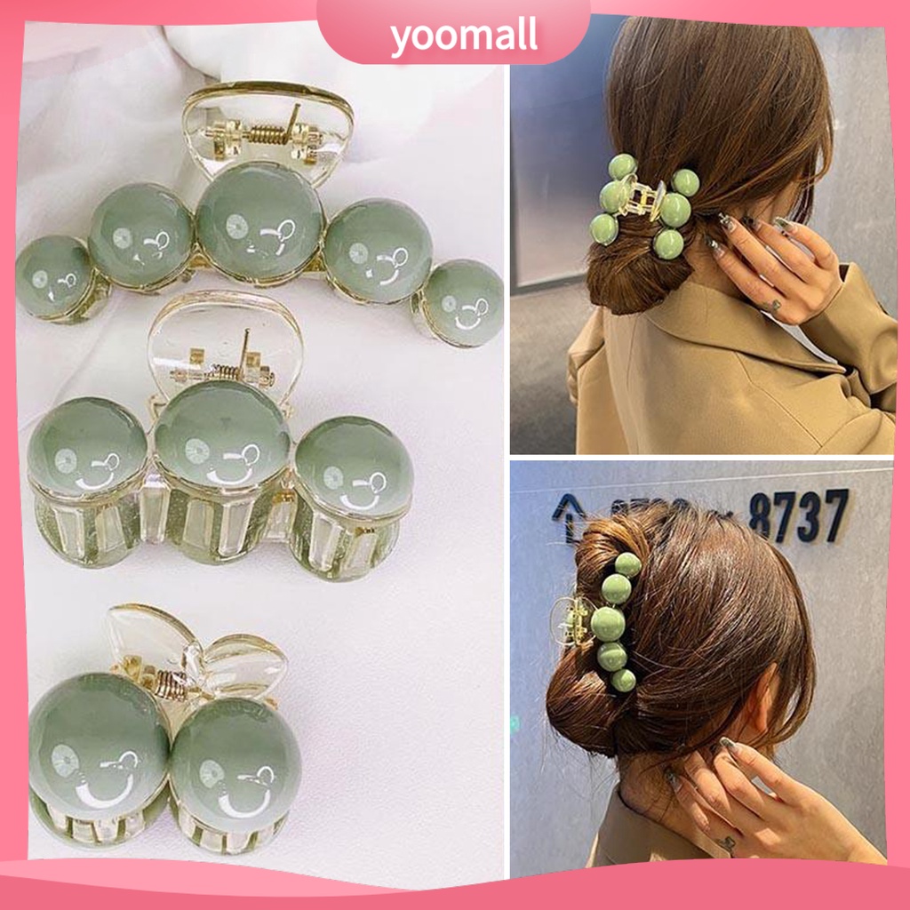 Kẹp Tóc Càng Cua Đính Hạt Acrylic Màu Xanh Lá Tối Giản Thanh Lịch Dễ Phối Đồ Thời Trang Cho Nữ