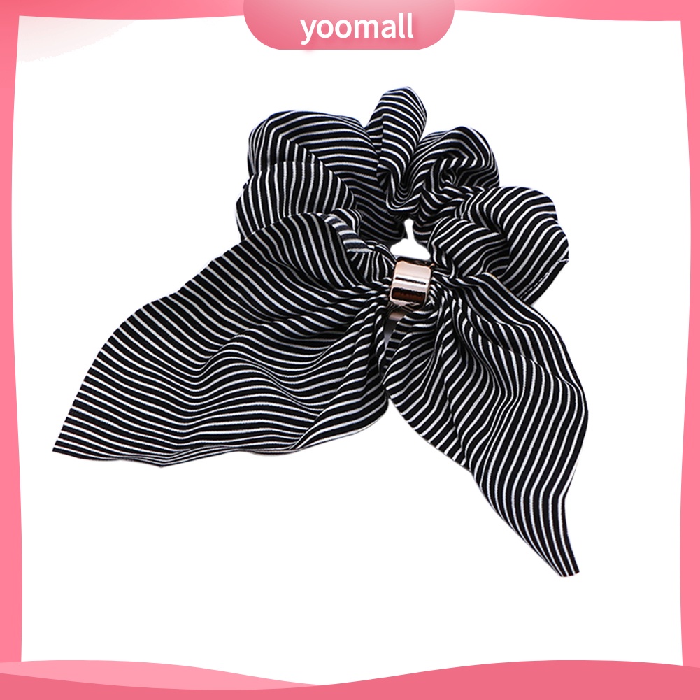 Dây Cột Tóc Co Giãn Đính Nơ Họa Tiết Kẻ Sọc Đơn Giản Cho Nữ