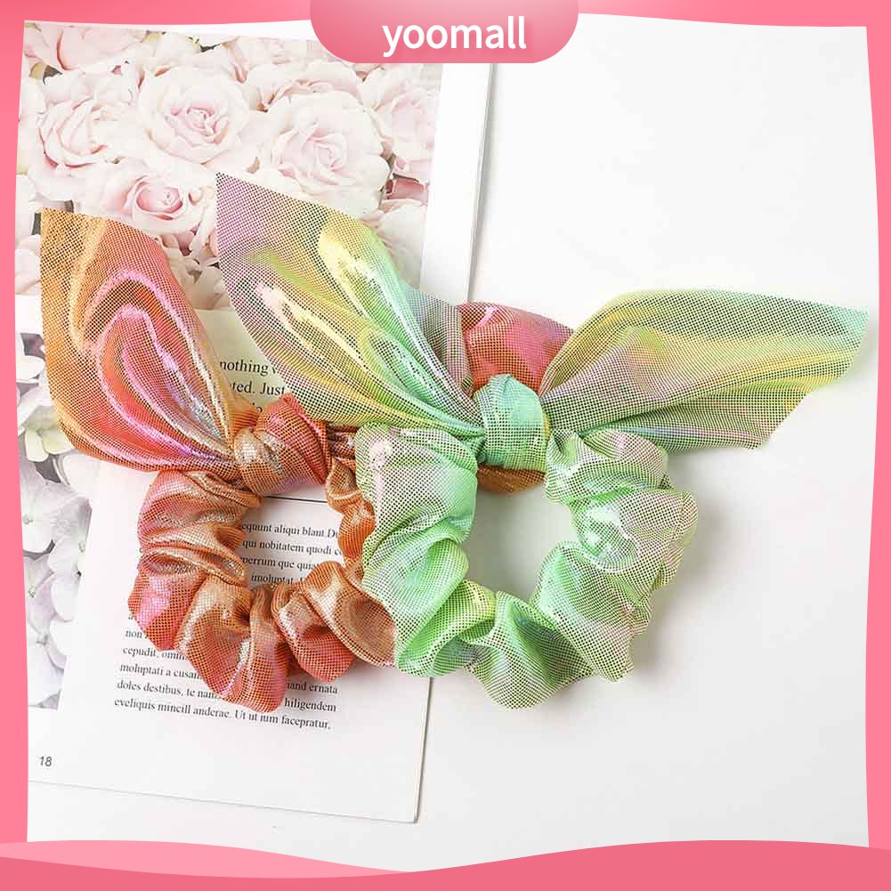 Dây Cột Tóc Co Giãn Đính Nơ Màu Sắc Gradient Lấp Lánh Cho Nữ