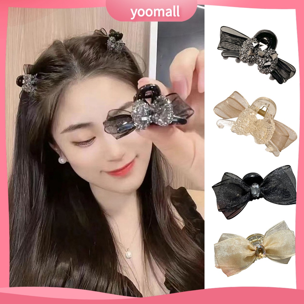 [YM] Kẹp Tóc Hình Nơ Đính Đá Hai Mặt Nhỏ Co Giãn Chống Trượt Trang Trí Tóc Tạo Kiểu Cho Nữ