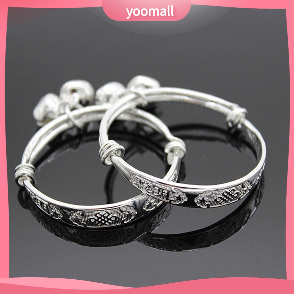 [YM] Vòng Tay Dây Đeo Cổ Tay Họa Tiết Dập Nổi Có Chuông Có Thể Điều Chỉnh