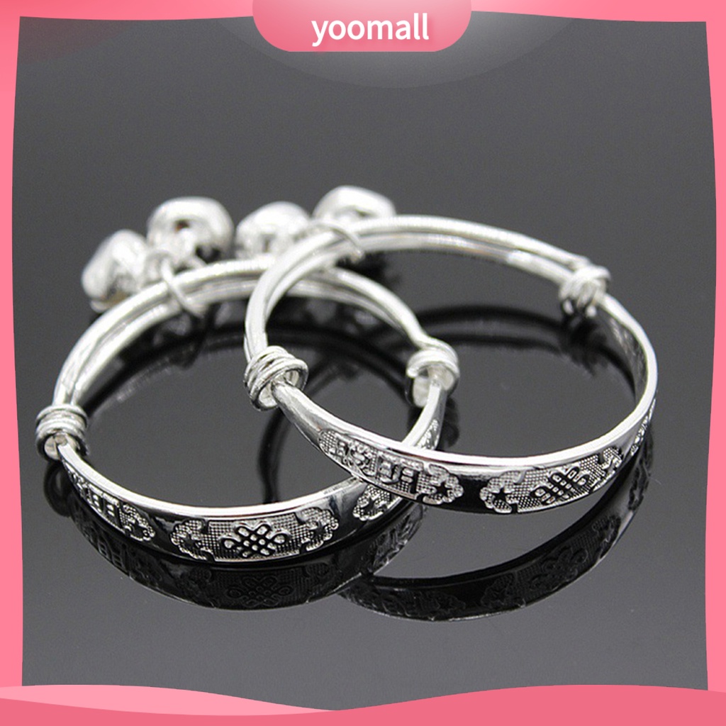 [YM] Vòng Tay Dây Đeo Cổ Tay Họa Tiết Dập Nổi Có Chuông Có Thể Điều Chỉnh