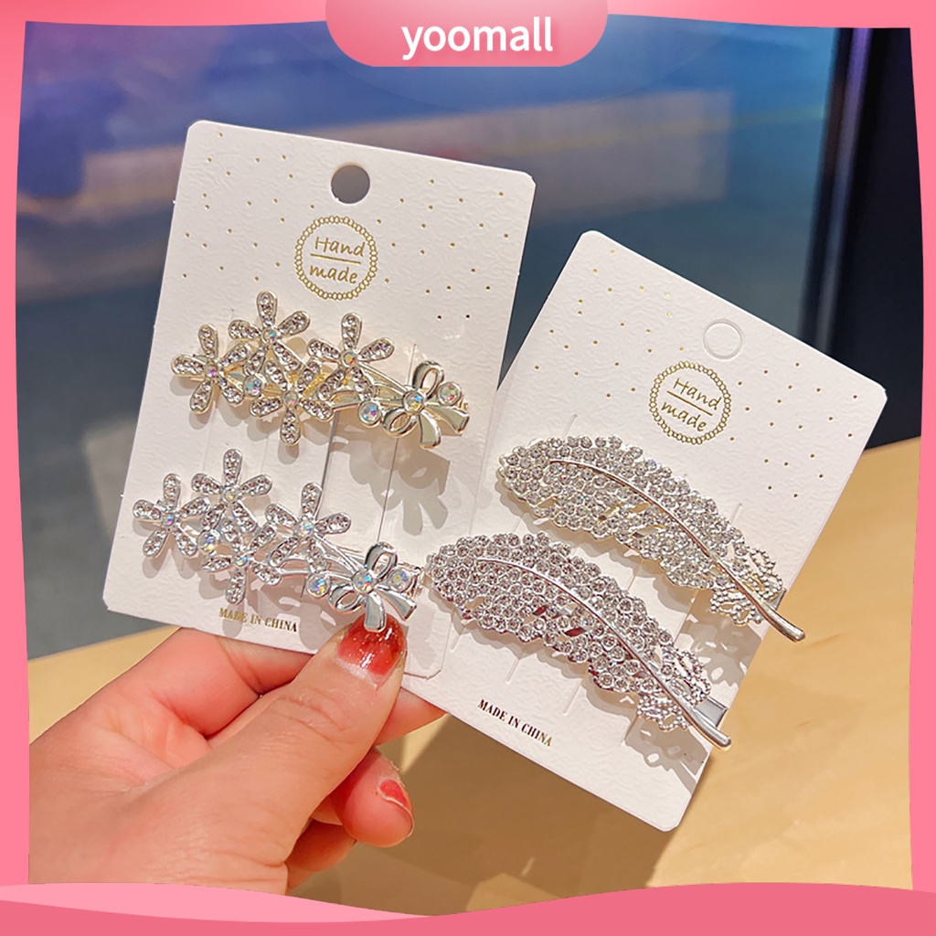 Bộ 2 Kẹp Tóc Hình Hoa Bướm / Lông Vũ Bằng Kim Loại Siêu Nhẹ Màu Sắc Lấp Lánh Chống Trượt Cho Nữ