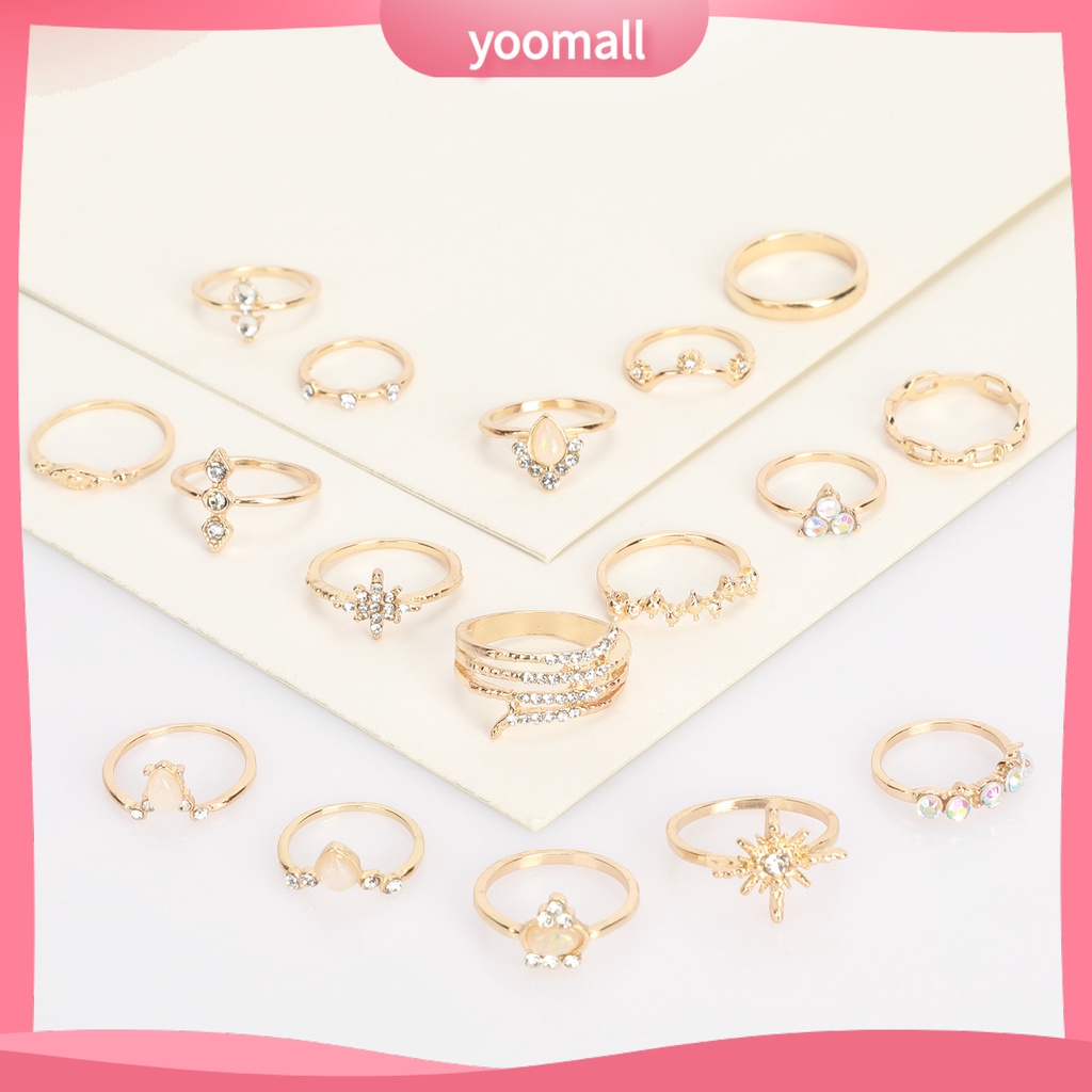 Bộ 17 Nhẫn Đính Đá Nhân Tạo Phong Cách Bohemian Thời Trang Dành Cho Nữ