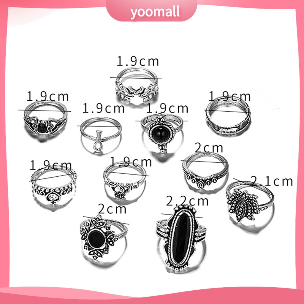 Set 11 Nhẫn Đeo Khớp Ngón Tay Màu Đen Phong Cách Bohemia