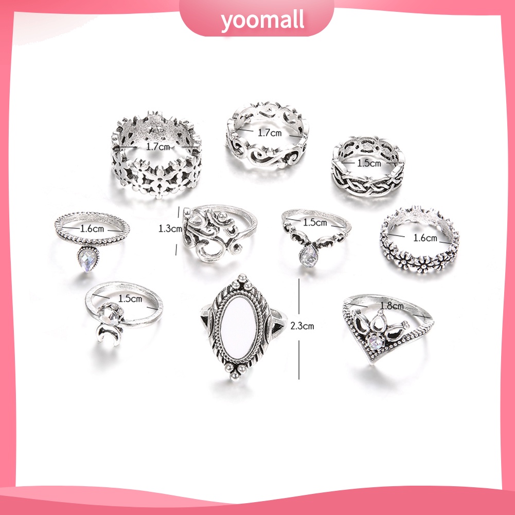 Set 10 Nhẫn Đốt Ngón Tay Đính Đá Opal Phong Cách Retro