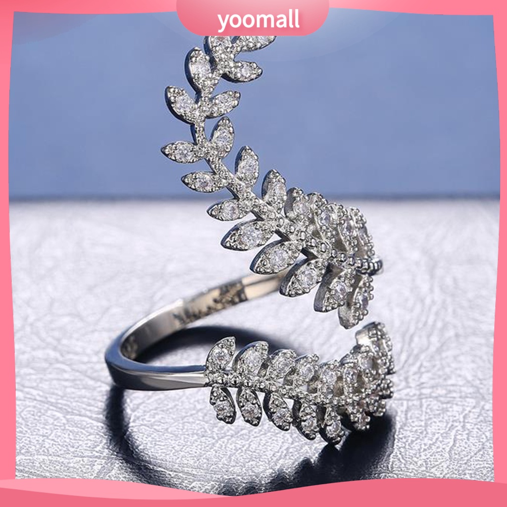 Nhẫn Cưới Dạng Mở Hình Chiếc Lá Màu Bạc Có Thể Điều Chỉnh Kích Cỡ