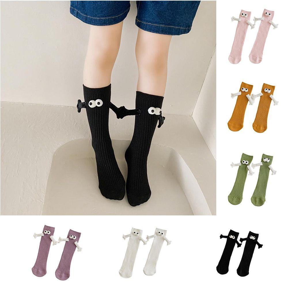 ANEMONE Vớ Cotton Cổ Cao In Hình Hoạt Hình 3D Có Giác Hút Nam Châm Màu Trơn Sáng Tạo Cho Trẻ Em