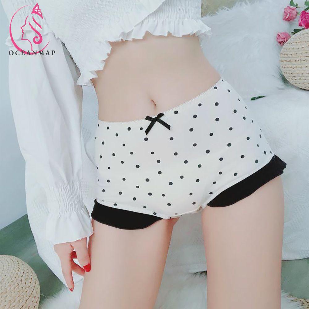 OCEANMAP Quần Lót Cotton Thoáng Khí Họa Tiết Chấm Bi Ngọt Ngào Cho Nữ