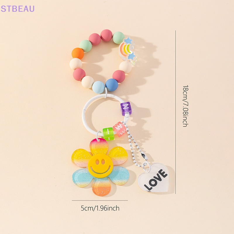 [Cxsteau] Móc Khóa Chuỗi Hạt Mặt Hoa Hướng Dương Cười Nhiều Màu Sắc Phong Cách Hàn Quốc Cho Nữ MME