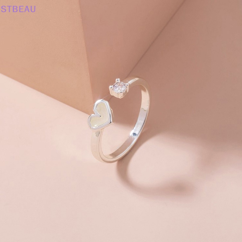 [Cxsteau] Nhẫn Hình Trái Tim Phát Sáng Trong Bóng Tối Thời Trang Có Thể Điều Chỉnh Màu Bạc / Xanh Dương / Hồng Trang Sức Làm Quà Tặng