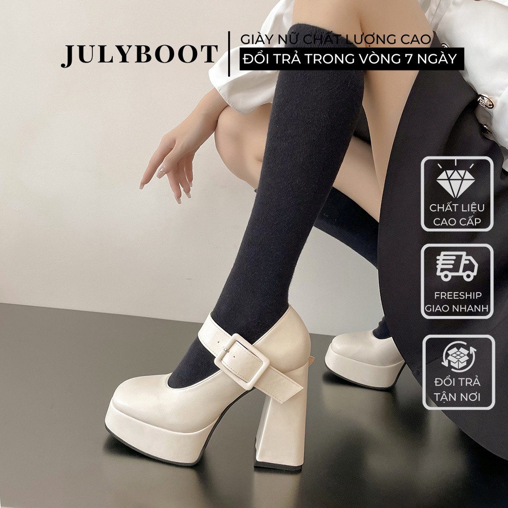 (SẴN) Giày Mary Jane Sandal Gót Trụ Cao 12 cm Có Quai Tiểu Thư Màu Trắng Đen tru10
