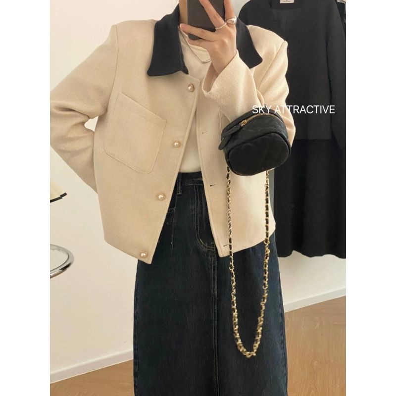 Áo Khoác Cổ Polo Dáng Rộng Thiết Kế Mới Thời Trang Mùa Thu Theo Phong Cách Pháp Cho Nữ