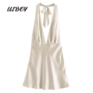 Đầm Hai Dây Cổ Chữ V Bằng Lụa Satin Màu Trơn Thời Trang 2611