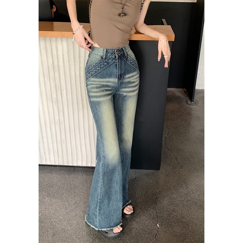 Quần Denim Lưng Cao Ống Loe Ôm Dáng Xinh Xắn Dành Cho Nữ