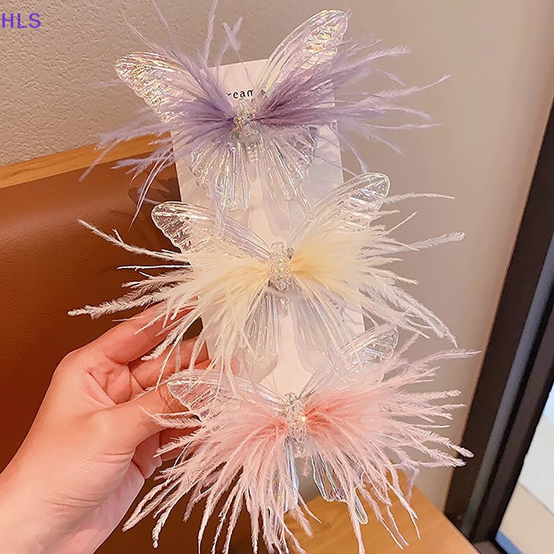 Kẹp Tóc Hình Bướm / Lông Vũ Nhiều Màu Sắc Phong Cách Hàn Quốc Cho Bé Gái