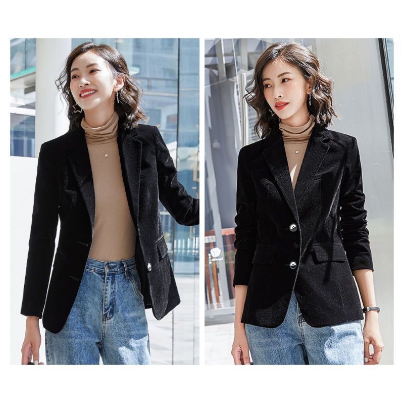 Áo Khoác Blazer Nhung Tay Dài Dáng Ôm Thời Trang Xuân Thu Dành Cho Nữ