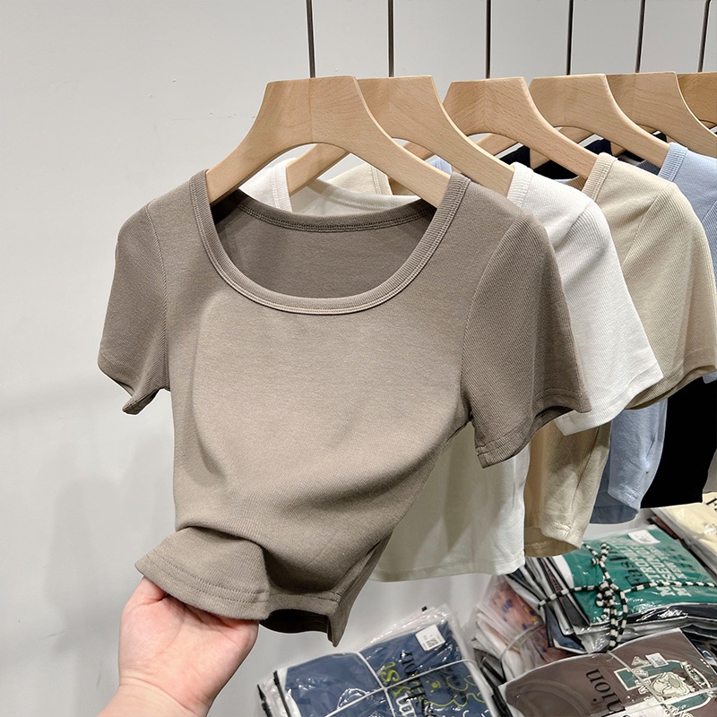 Áo Thun Lửng Cổ Vuông Tay Ngắn Thời Trang Dành Cho Nữ