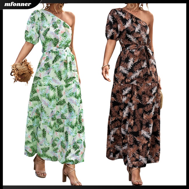 Đầm Tay Ngắn Hở Vai In Hoa Thiết Kế Cột Dây Thanh Lịch Thời Trang Mùa Hè Cho Nữ