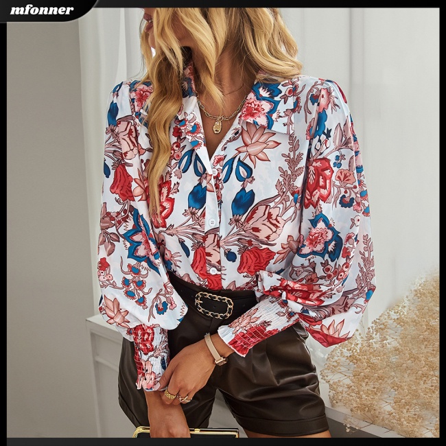 Áo Sơ Mi Tay Dài Phồng In Họa Tiết Phong Cách Bohemian Thời Trang Cho Nữ