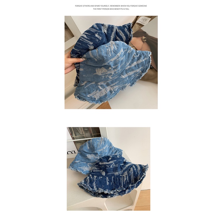 Mũ Bucket Denim Viền Lớn Màu Trơn Phong Cách Nhật Bản Dễ Phối Đồ Cho Nữ