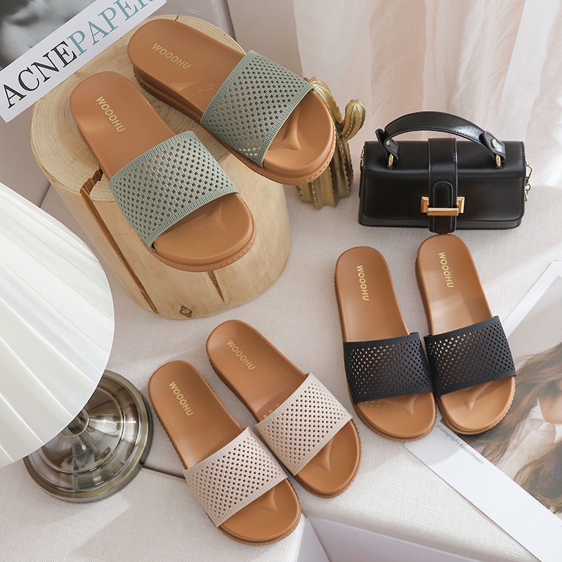 Dép Sandal Đế Phẳng Dày Dặn Thoải Mái Chống Thấm Nước Màu Trơn Thời Trang Mùa Hè Dành Cho Bạn Nữ