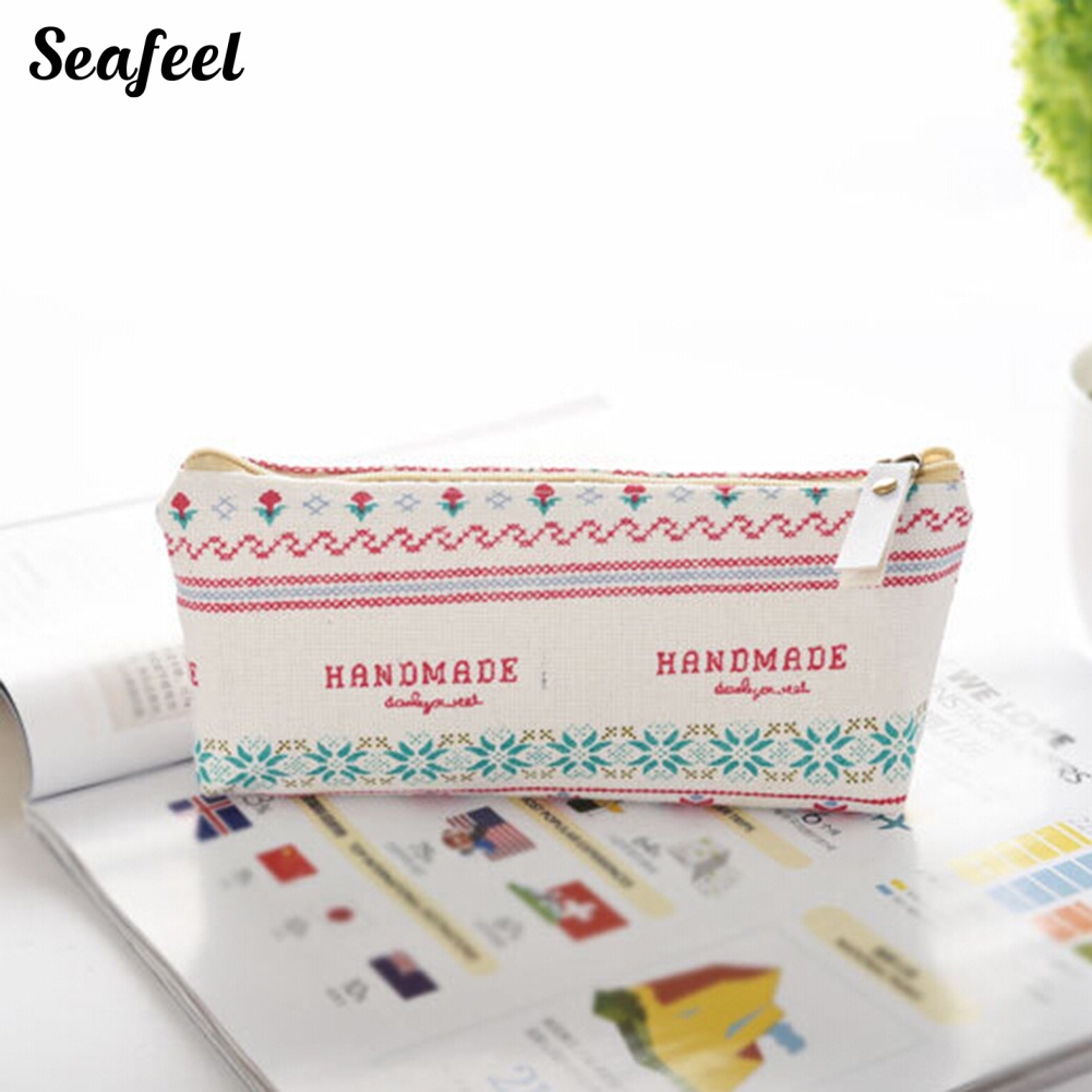 Túi Đựng Bút Bằng Vải Lanh Cotton Họa Tiết Cá Voi Gấu Hoạt Hình Dễ Thương