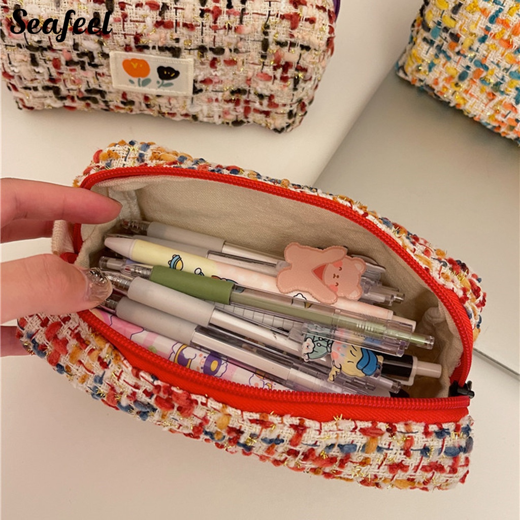 Túi Đựng Bút Bằng Polyester Chống Bụi Sức Chứa Lớn In Họa Tiết Hoa Có Khóa Kéo Cho Nữ