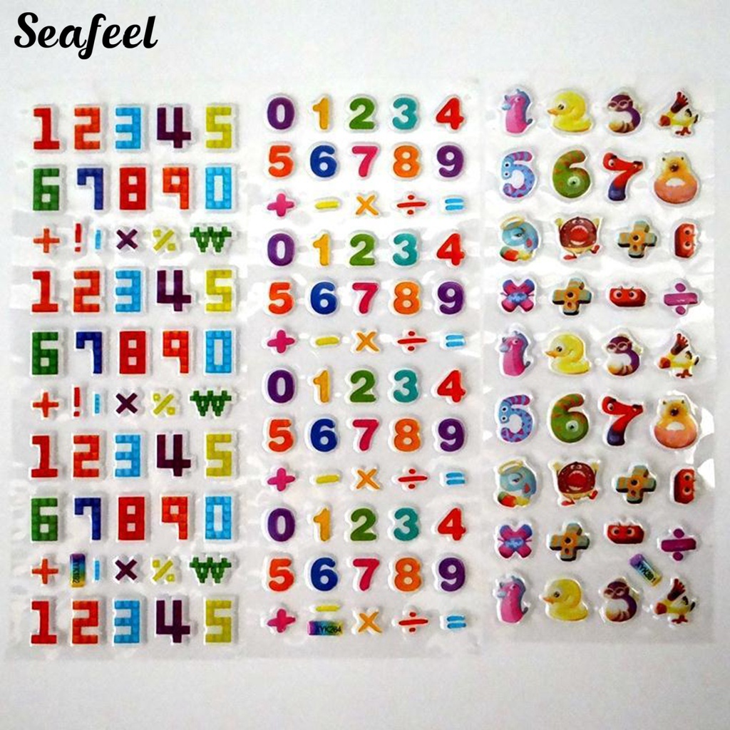 Bộ 10 Miếng Dán Số 3D Tự Dính Chống Thấm Nước Tháo Rời Được Họa Tiết Hoạt Hình Ngẫu Nhiên Cho Trẻ Em