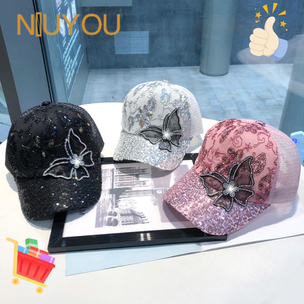 Mũ Lưỡi Trai Đính Đá Hình Bướm Có Thể Điều Chỉnh Phong Cách Hiphop