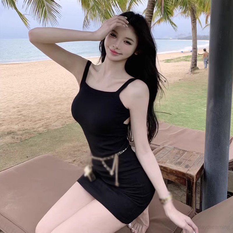 Đầm Hai Dây Hở Lưng Dáng Ôm Thời Trang Mùa Hè Phong Cách Hàn Quốc Cho Nữ