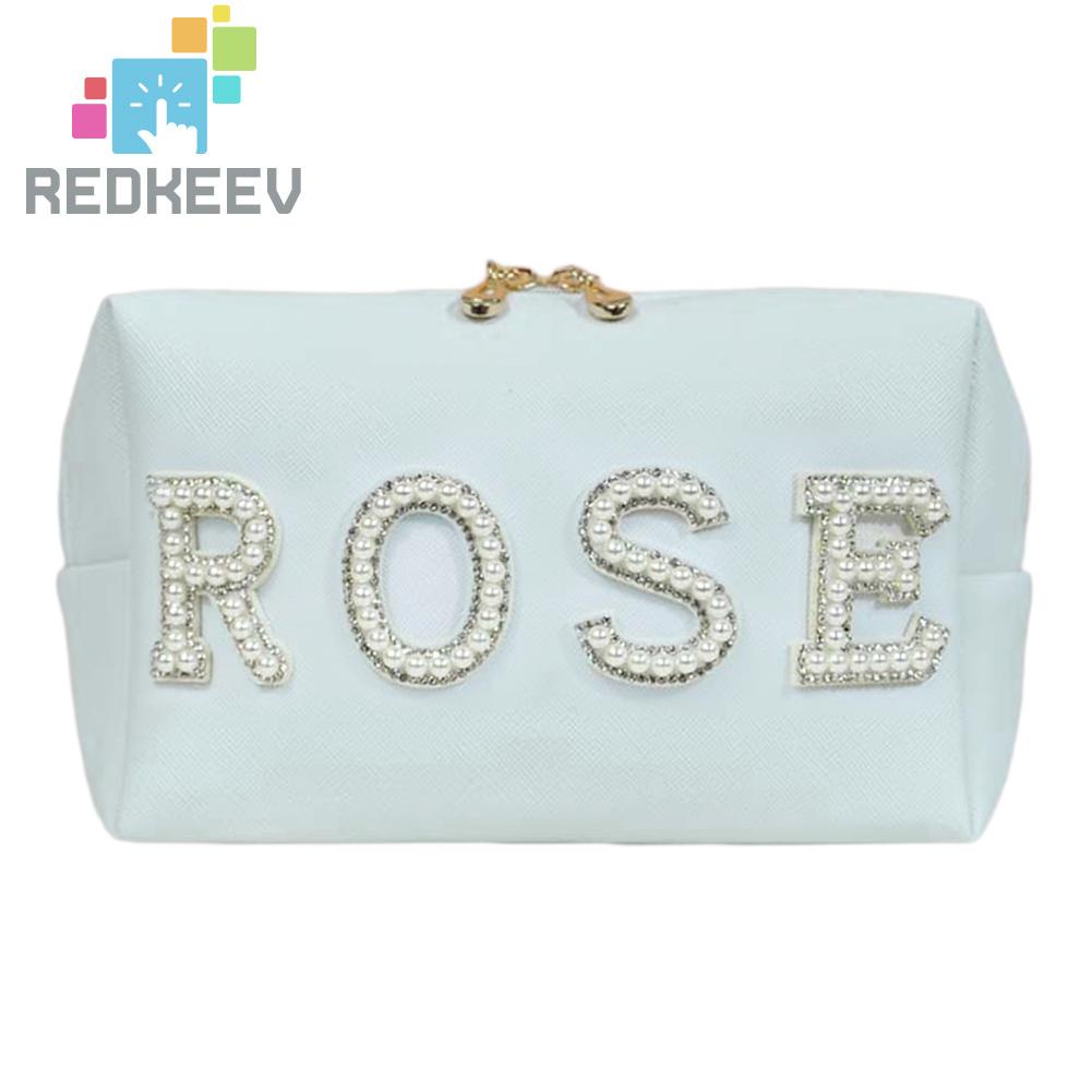 Túi Đựng Mỹ Phẩm Bằng Da PU In Chữ Nhỏ Gọn Tiện Dụng Mang Theo Du Lịch