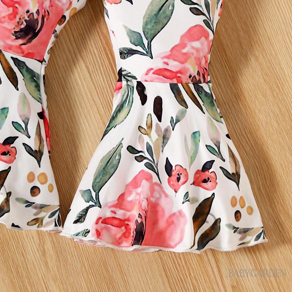 Set Áo Liền Quần / Quần Dài Ống Loe In Hoa Màu Sắc Xinh Xắn Cho Bé Gái 0-18 Tháng Tuổi