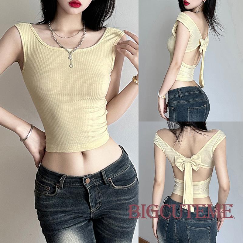 Áo Tank Top Không Tay Cổ Tròn Thắt Nơ Thời Trang Mùa Hè Cho Nữ