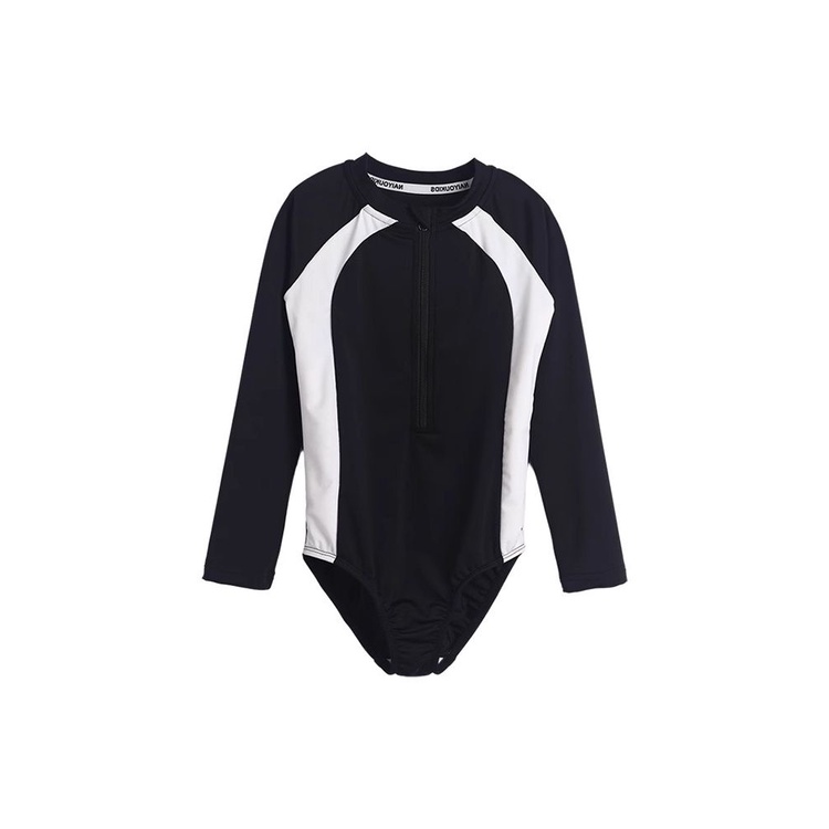 Bộ Đồ Bơi Một Mảnh Tay Dài Màu Tương Phản Thời Trang Mùa Hè Hàn Quốc Cho Bé Gái