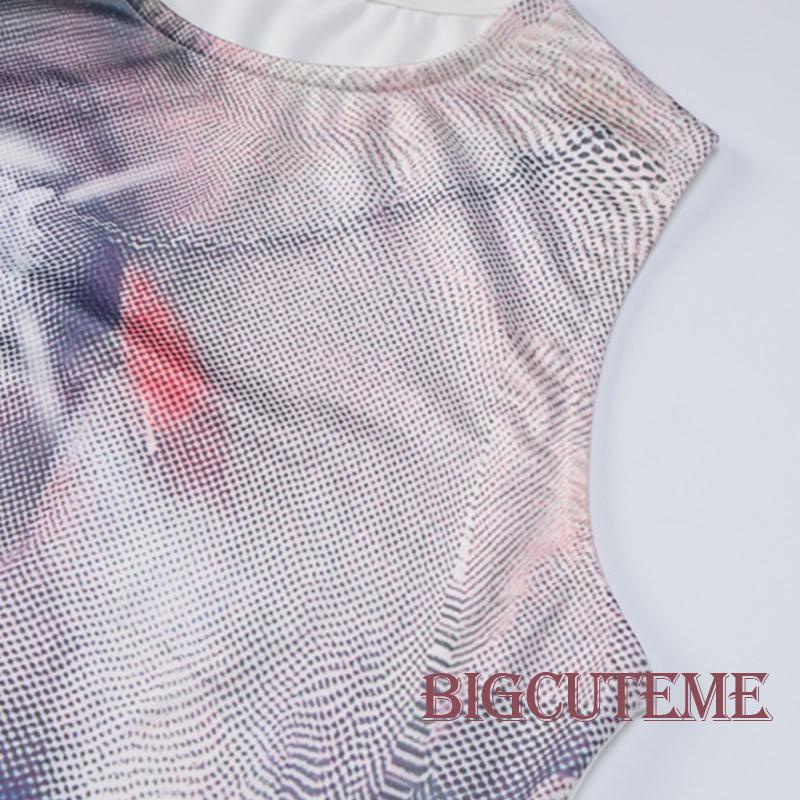 [] Áo Croptop Không Tay Ôm Dáng In Họa Tiết Mùa Hè Cho Nữ