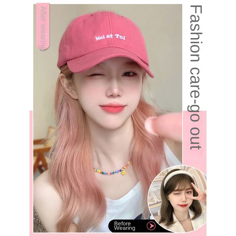 Mũ Bóng Chày Kèm Tóc Giả Dài Xoăn Tự Nhiên Mỏng Nhẹ Phong Cách Hàn Quốc Thời Trang Cho Nữ