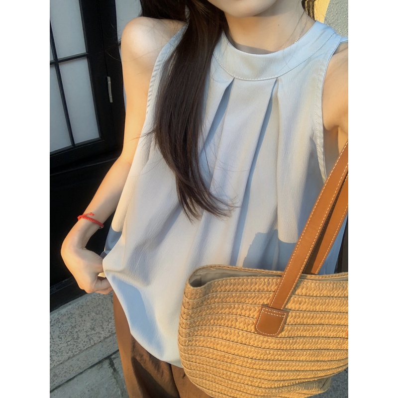 Áo Sơ Mi Không Tay Xếp Ly Đơn Giản Thời Trang Hàn Quốc